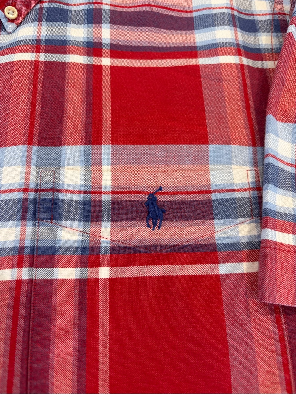 Ralph Lauren Red, Navy & White Plaid Button-Down Shirt